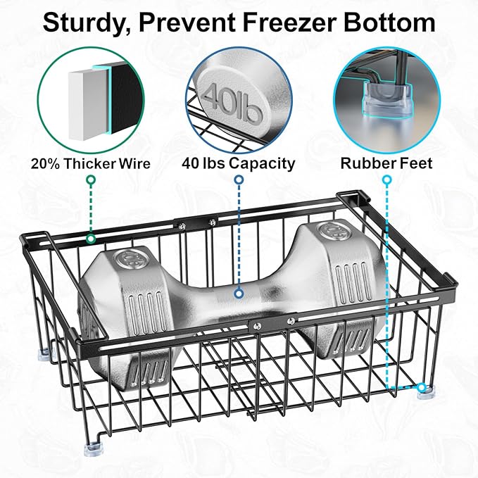 iSPECLE Freezer Organizer Bins - Fit 10 to 20 Cu.FT Deep Freezer, 4 Pack Large Expandable Stackable Chest Freezer Organizer Bins Sort Frozen Food and Easily Get without Digging in the Freezer, Black