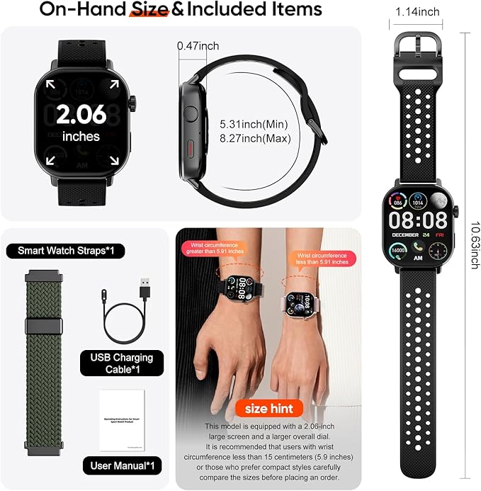 Smart Watch with 2 Bands: Step & Calorie Counter, Heart Rate & Oxygen Sensor, GPS Running, Swimming, Walking, Sports Tracker, Waterproof, Health Monitoring, Music & Call Alert Men Women iOS/Android