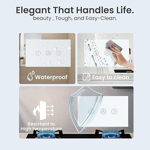 Smart Fan Switch Neutral Wire Required, 2.4GHz WiFi Dimmer Light Switch with Remote Voice Control, Tempered Glass Panel, Compatible with Alexa and Google Home, White WiFi Fan