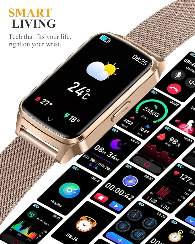 Fitness Tracker Watch for Women Men, Step Counter Compatible with iPhone Android, IP68 Waterproof Activity Tracker with Sleep Monitor, 110+ Sports Pedometer (Minimalist, Duskgold, 1.57)