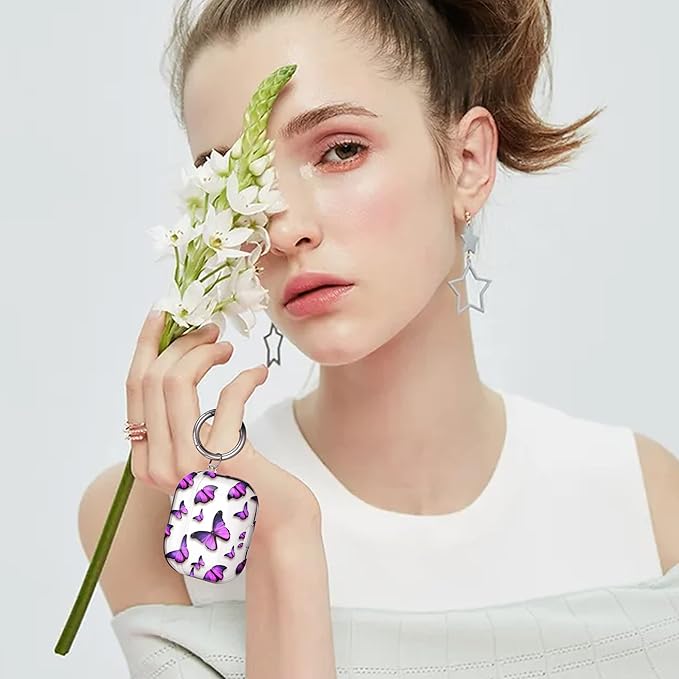 Maxjoy for AirPods 3 Case, Clear AirPod 3rd Generation Case for Women Men Cute Soft Protective AirPods 3 Cover with Keychain for AirPod 3rd Generation Charging Cover 2021, Butterfly Purple