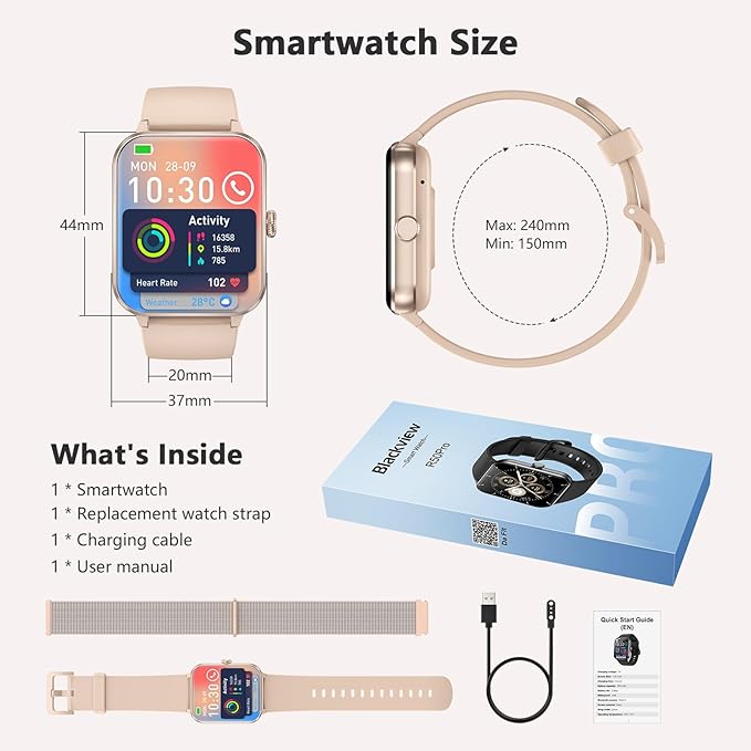 Blackview 2026 Fitness Tracker (Answer/Make Calls), Smart Watch for Men and Women with Heart Rate/SpO2/Sleep Monitor/2 Straps, 100+ Sports Modes, IP68 Waterproof Activity Tracker for Android/iPhone