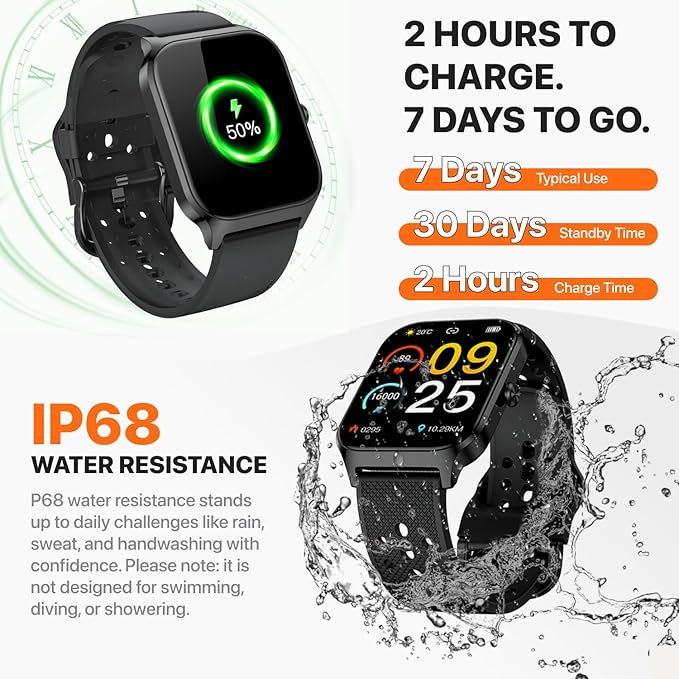 Smart Watch for Women Men - Answer/Make Call, Fitness Tracker Smartwatch for Android iPhone Compatible, 120+ Sports Modes Step Counter Sleep Female Cycle (Black)
