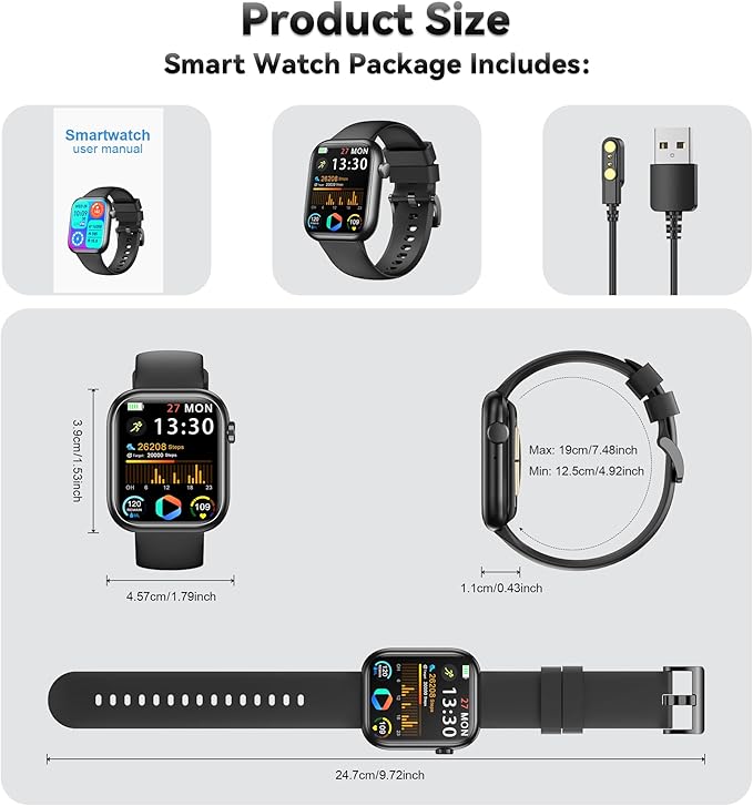 Smart Watch for Men Women(Answer/Make Call), 1.83" Fitness Watch with Heart Rate/Blood Pressure/Blood Oxygen, Pedometer, Sleep Tracker,120+ Sport Modes, IP68 Waterproof Fitness Tracker for Android iOS