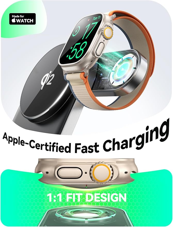 Qi2 3 in 1 Wireless Charging Station,JOYROOM 15W Fast Wireless Charger Stand for iPhone 16/15/14/13, Apple Watch, AirPods, Magnetic Foldable for MagSafe Charger for Multiple Devices (with 30w Adapter)