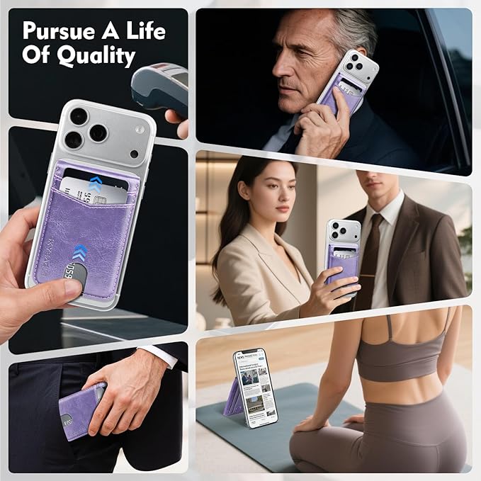 Compatible with Magsafe Case with Card Holder for Men Women Magnetic Ultra-Thin Wallet Bracket Adjustable Bracket for iPhone 17/16/15/14/13/12 Pro/Pro Max/PlusSeries,Light Purple
