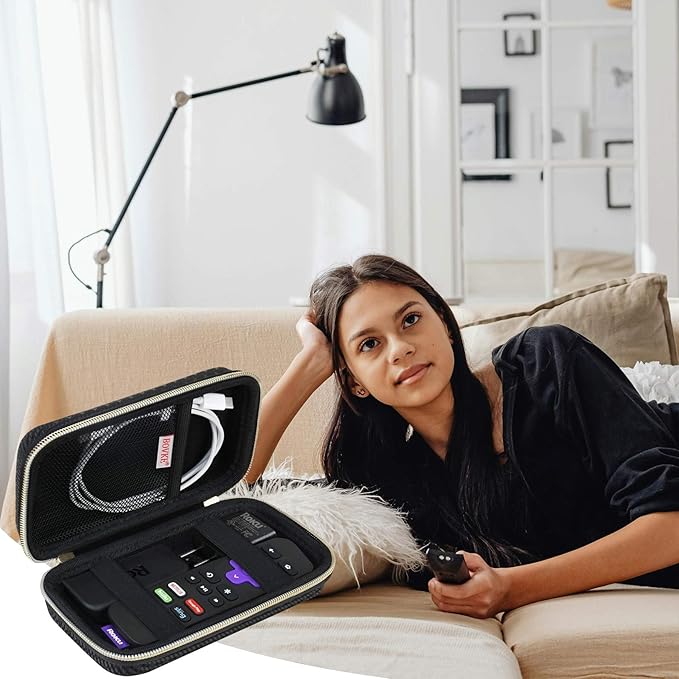 BOVKE Hard Case for Roku Voice Remote Controller, Roku Streaming Stick+ / 4K, Roku Remote Case for Roku TV Steaming Stick 3820R/ 3821R/3941R, Extra Mesh Pocket for Adapters, Cables, Black Star