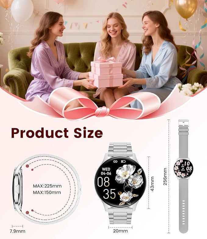 LIGE Smart Watches for Women, Call/Reminders, 1.43" AMOLED Ultra-Thin Activity Trackers with Heart Rate/Sleep/SpO2 Monitor, 100+ Sports Modes Fitness Watch for iOS Android, Silver Steel