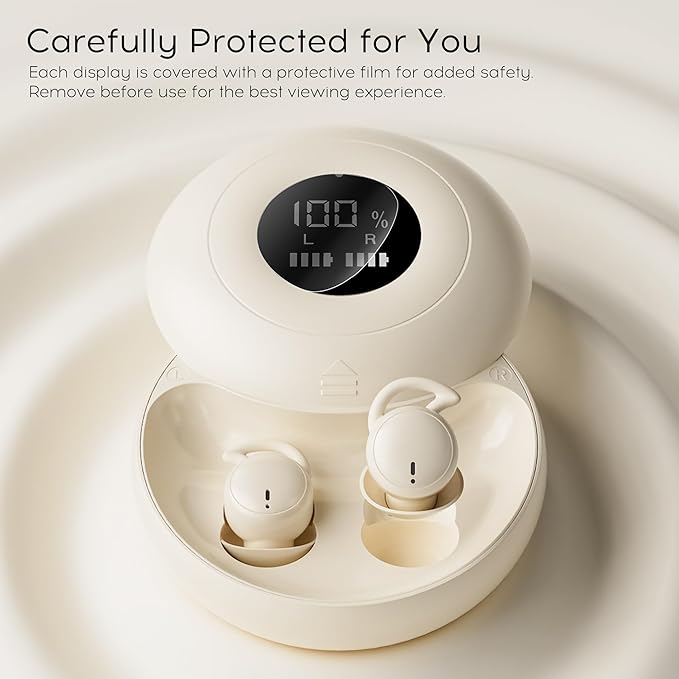 sunvito Sleep Earbuds Bluetooth 6.0, Mini Invisible Silicone Sleep Earbuds for Side Sleepers, Noise Blocking Sleeping Headphones, Hidden Earbuds with LED Display for Small Ears, Sleep & Relax (Beige)