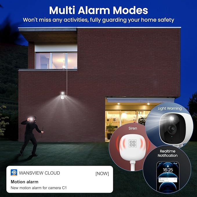 2K Cameras for Home Security-Outdoor/Indoor Camera for Dog/Cat/Pet/Nanny/Baby/Elderly, Color Night Vision, White Light, Siren, 24/7 SD Recordings, Works with Alexa, Plug in (C1-White-3pack-2.4G)