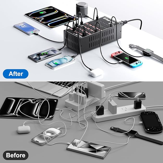 60 Port USB C Charger Block, 300W(60A) USB Charging Station, USB Hub Charger for Multiple Devices, USB C Multi Charge Compatible with iPhone 17 16 15 14 13, iPad, Samsung Galaxy S23 S24, Pixel