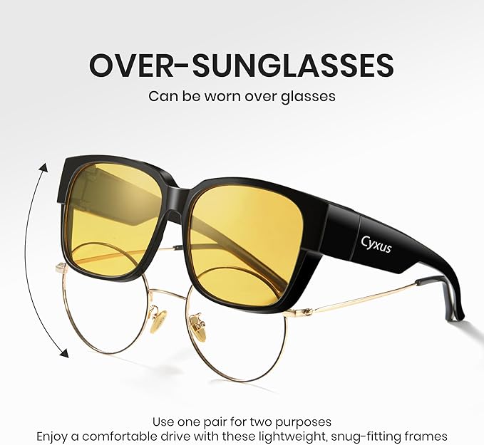 Cyxus Photochromic Day Night Vision Driving Glasses Men Women Fit Over Polarized Wrap-Around Eyeglasses 1304Hi