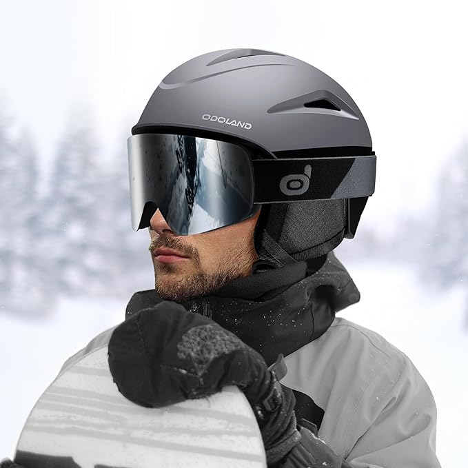 Odoland Ski Helmet, Snowboard Helmet with Ski Goggles for Adults and Youth, Audio Compatible, Shockproof, Windproof, Safety Snow Sports Helmet and Protective Glasses for Men Women