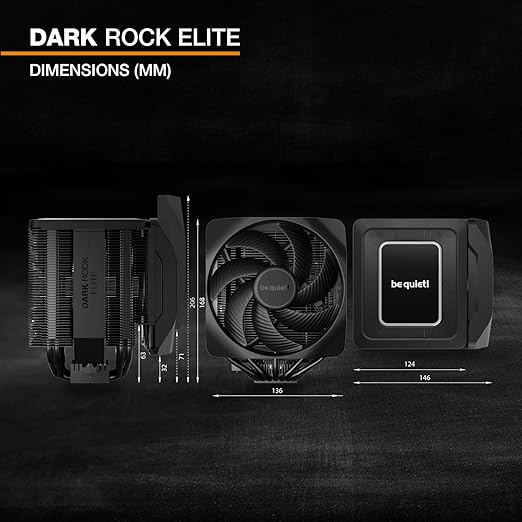 be quiet! Dark Rock Elite Air CPU Cooler | 2X Silent Wings 135mm PWM Fans | Speed Switch with 2 Modes | High-Performance Heat Pipes | Front Fan Rail System | Enhanced RAM Compatibility | BK037