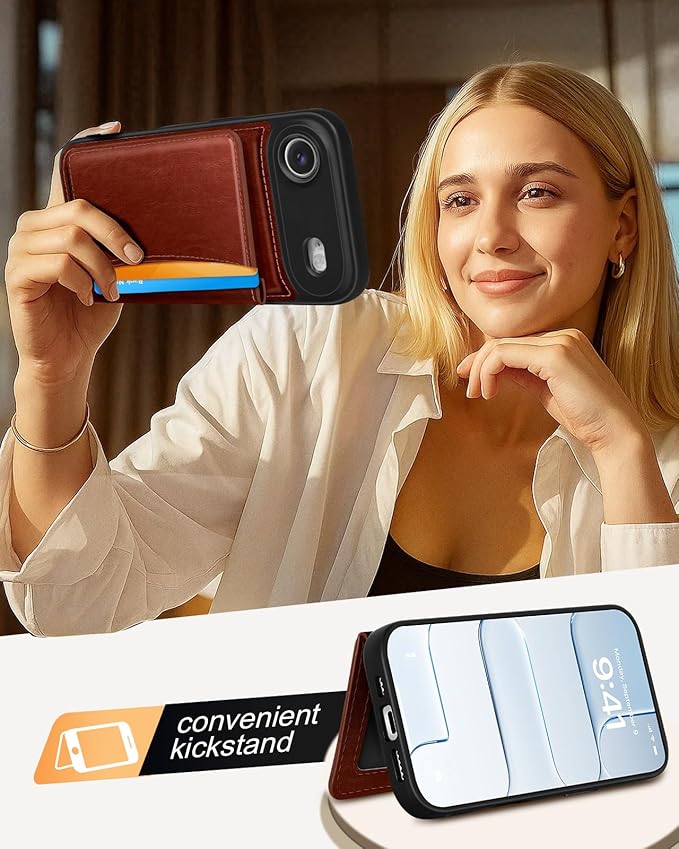 for iPhone 17 Air Case with Wallet - Fits 4 Card Slots, Compatible with MagSafe for Women Men Durable PU Leather Credit Card Holder Kickstand Phone Cover for Apple 17 Air, Brown