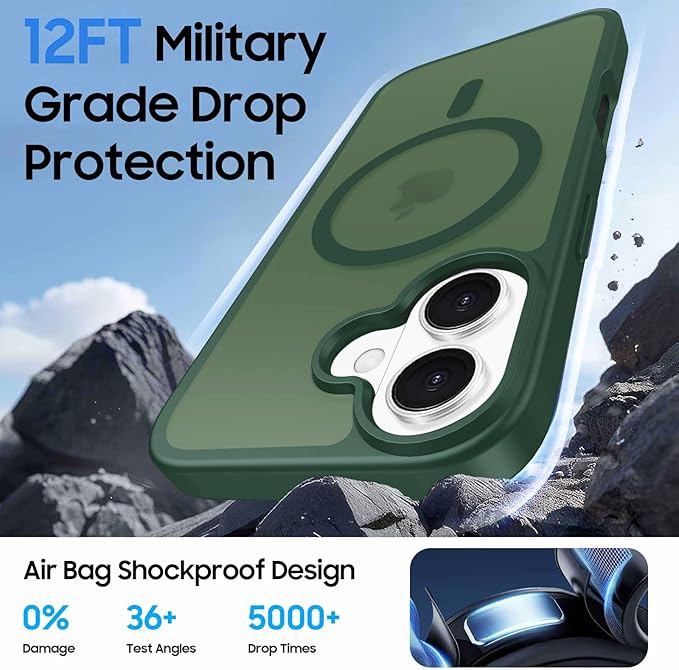 Magnetic for iPhone 16 Case with Detachable Wallet, Compatible with MagSafe, Credit Card Holder with Slim Shockproof Protective Phone Cover, Green