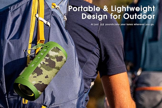 EDUPLINK Bluetooth Speaker IPX7 Waterproof Wireless Speaker with Bass 20H Playtime TWS Stereo Pairing Portable Outdoor Speakers for Beach Camping Travel Gifts for Men Boys Teens Camouflage