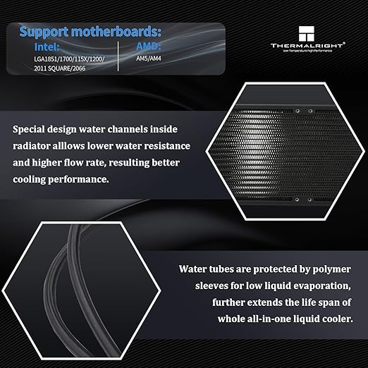 Thermalright FW 240 Black ARGB CPU Water Cooler with 2 PWM Fans with 2000RPM,IPS LCD Screen with 320 * 240 Resolution,Liquid CPU Cooler,CPU PC Aio Cooler for AMD:AM4/AM5/Intel LGA1700