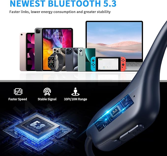 Bone Conduction Headphones, Open Ear Headphones Wireless Bluetooth 5.4 with Mic, 6-10H Long Life Waterproof Sport Headset(Blue,2026 NEW)