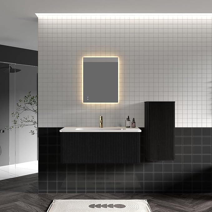 Wall Mounted Floating Bathroom Vanity with Sink Large Storage Modern Design One-Piece Sink Basin Minimalist Cabinet Built-in Overflow for Contemporary Bathrooms