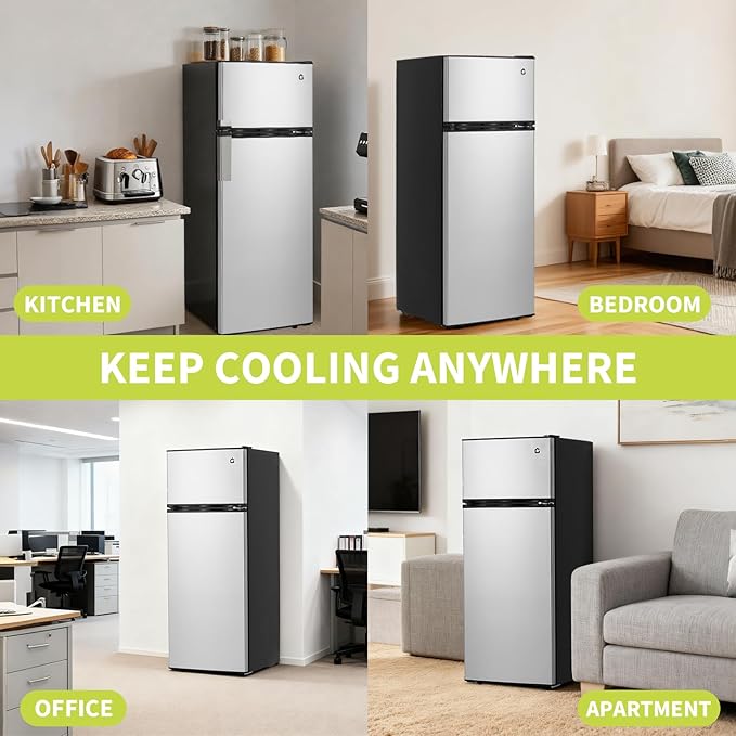 Garvee 7.5 Cu. Ft. Compact Refrigerator | Two Door Mini Fridge with Energy-Efficient & Quiet Operation | for Dorm, Office, Bedroom, Kitchen, Bar Use with Adjustable Shelves