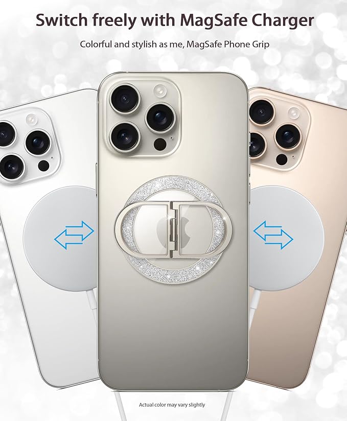 Magnetic Phone Grip for Magsafe Phone Ring Holder Finger Kickstand, Twinkle Transparent Magnetic Double Ring Holder for iPhone 16 15 14 13 12 Pro Max Plus (Titanium)