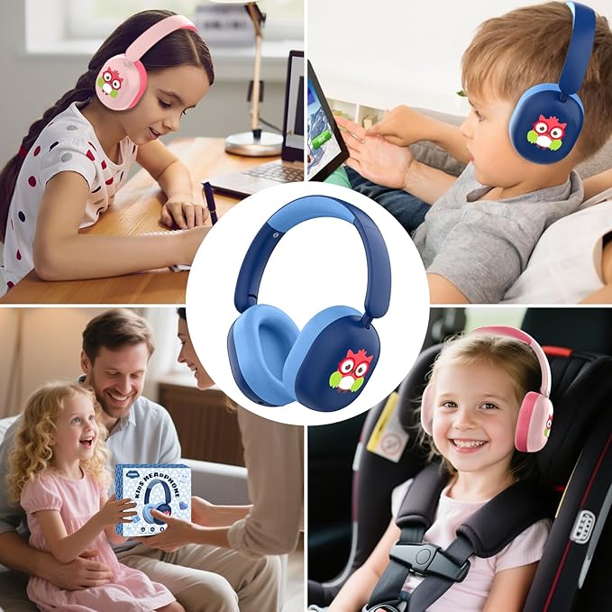LOBKIN Kids Headphones Bluetooth 6.0,Over Ear Kids Headphones Wireless with Mic 55H Playtime AUX Cord 85dB Safe Volume Limited Foldable Design for Boys Girls Travel/School/iPad