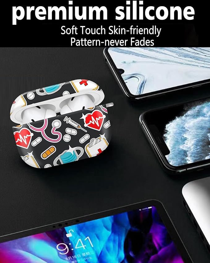 Cute Hard Case Compatible with AirPods Pro 2nd/1st Generation, Protective Cover with Golden Keychain, Fits 2023/2022/2019 Models, for Women, Girls, and Men(Nurse Doctor Pattern)