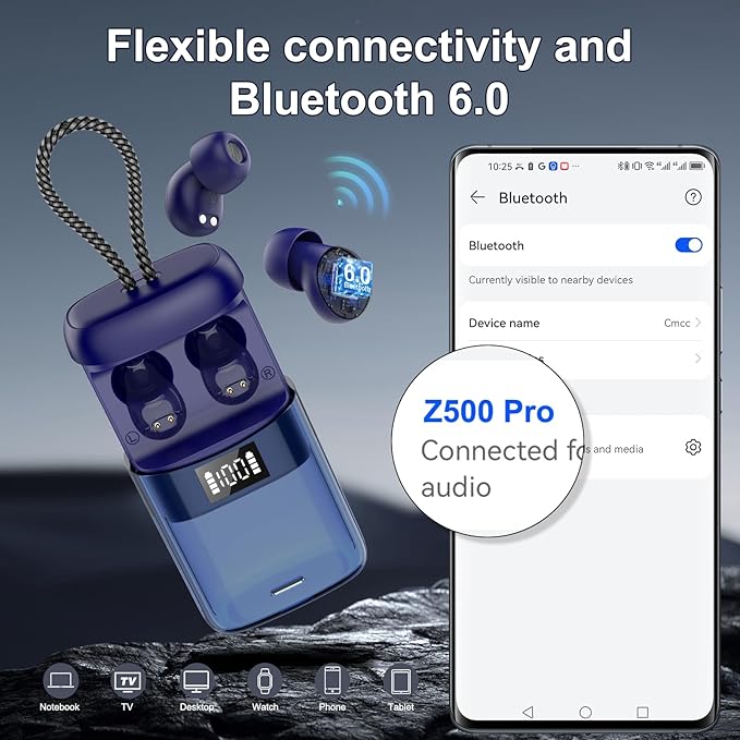 2026 Sleep Earbuds Bluetooth 6.0 in Ear, Small Earplugs for Side Sleepers, 48H Playtime Sleep Earphones with Sleep Mode, Personal Alarm, Mini Sleep Headphones with Sleep Monitor and APP, Blue
