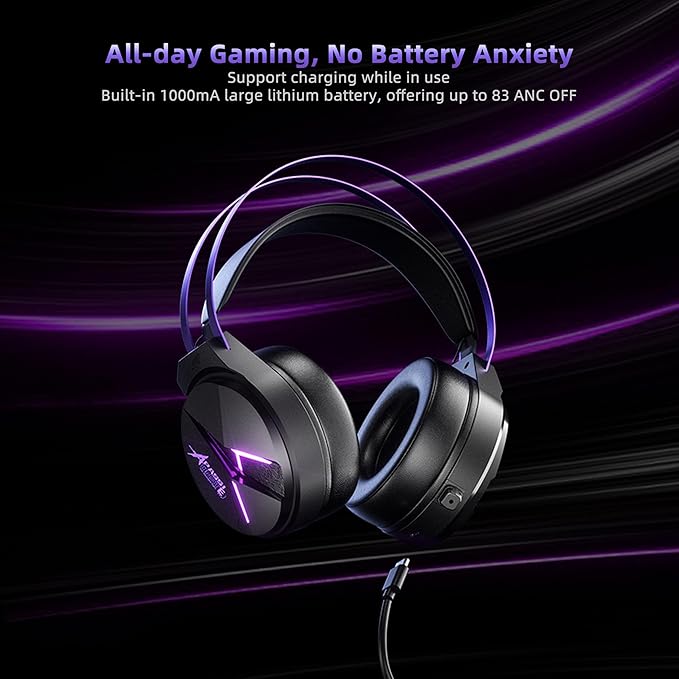 THS319 Stereo USB Gaming Headset for Pc,Laptop,Xbox, Ps4, Ps5, Switch,Noise Cancelling Over Ear Headphones with Mic,RGB Light, Soft Memory Earmuffs-Black Purple