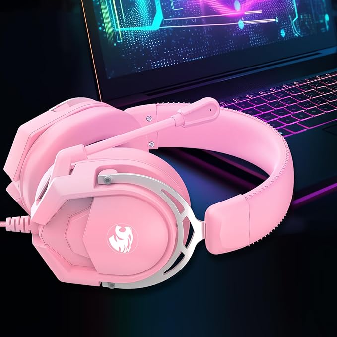 A88 Gaming Headset with Mic for Ps5, Pc, Xbox One Series X/s, Ps4, Switch, Stereo Wired Noise Cancelling Headphones with Microphone for Computer, Laptop, Mac, Nintendo, Games (Pink)