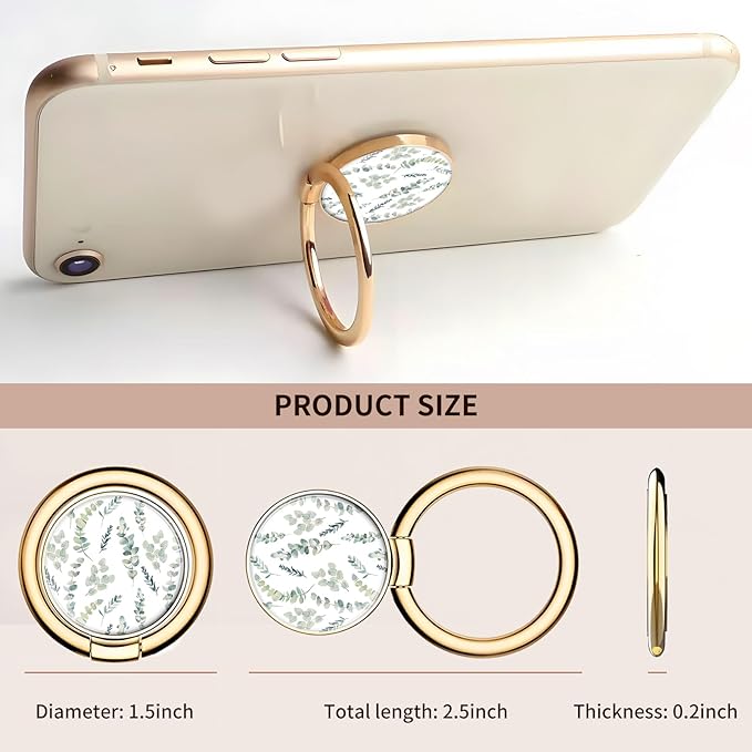 Cell Phone Ring Holder, Cute Metal Phone Grip Stand Finger Ring Kickstand, Flexible 360°Rotation Phone Tablet Case Accessories Compatible with Most Phones Cute Green Leaf