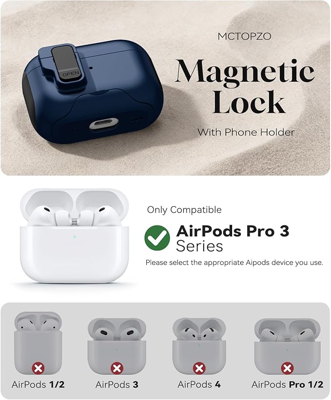 Compatible with AirPods Pro 3 2025 Case with Phone Stand & Cleaning Kit,Magnetic Automatic Lock Design Cover for Air pods Pro 3rd-(Deep Blue)