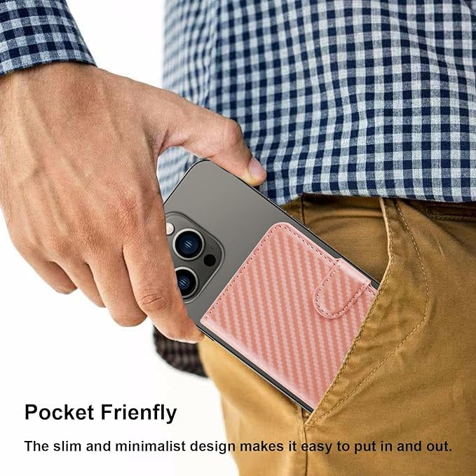 Bocasal for MagSafe Wallet Magnetic Card Holder, RFID Blocking Leather Card Slots for iPhone 17/16/15/14/13/12 Pro/Max/Plus/Air, Adjustable Kickstand Flip Mag Safe Wallet (Carbon Filber Rose Gold)