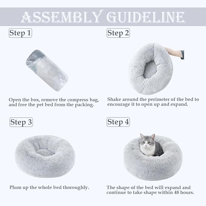 Calming Dog & Cat Bed for Extra Large Small Medium Sized Pet, Donut Washable Comfort Fluffy Warm Round Mat for Puppy Kitten, 8 Size Essentials Furniture Supplies Indoor