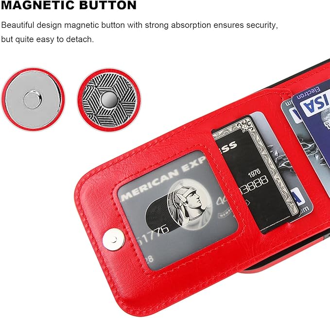 KIHUWEY Compatible with iPhone 17 Case Wallet with Credit Card Holder, Flip Premium Leather Magnetic Clasp Kickstand Heavy Duty Protective Cover for iPhone 17 6.3 Inch (Red)