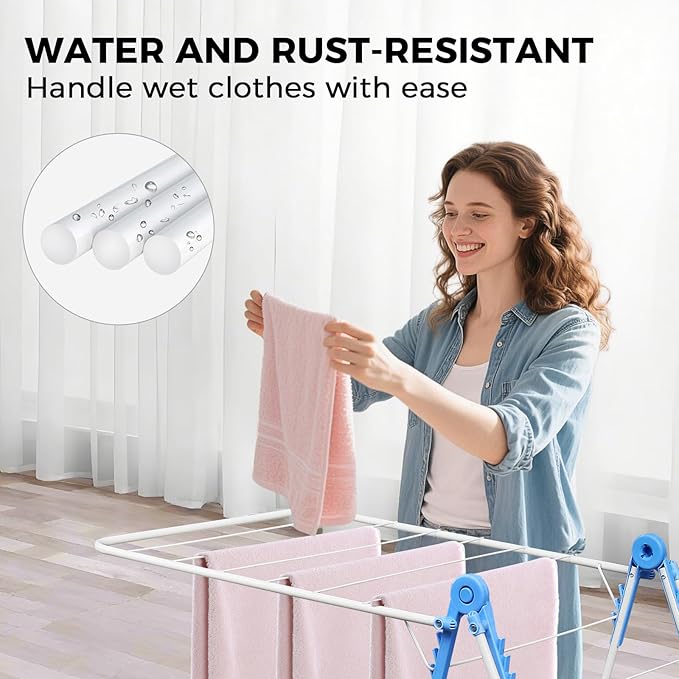 Gullwing Drying Rack, Foldable Space Saving Laundry Racks for Drying Clothes, Easy to Assemble Multi Functional Adjustable Outdoor Drying Rack Clothing for Garden Patio Balcony Indoor Use