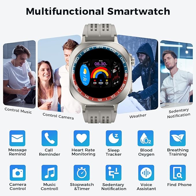 Smart Watch, 2026 AMOLED 1.43" Smartwatch for Men Women(Answer/Make Call), 60 Days/130+ Sports/Flashlight, Heart Rate/Sleep Monitor, IP68 Waterproof Fitness Activity Tracker for Android iOS