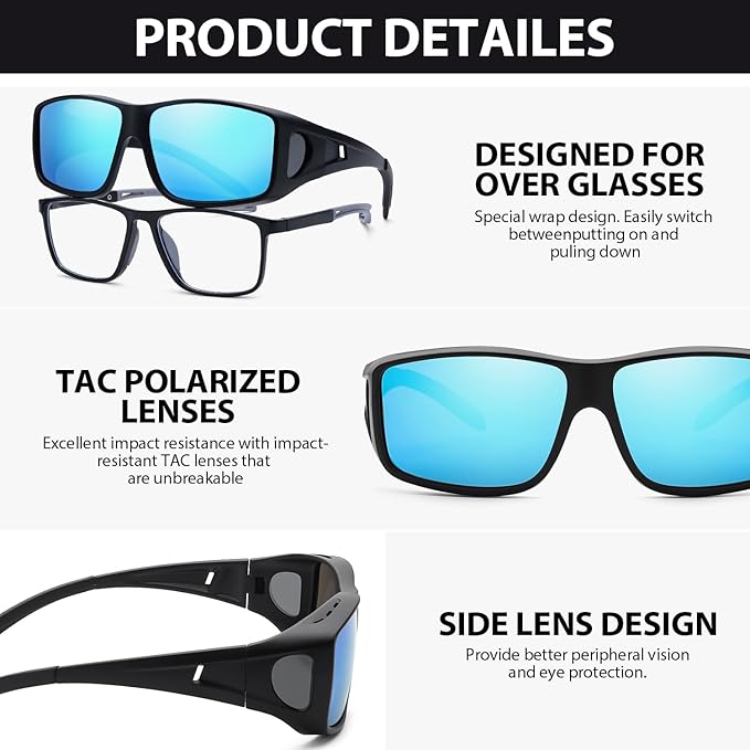 FIMILU 2PCS Polarized Sunglasses Fit Over Glasses for Men, Wrap Around Sunglasses for Driving & Outdoor UV400 Protection