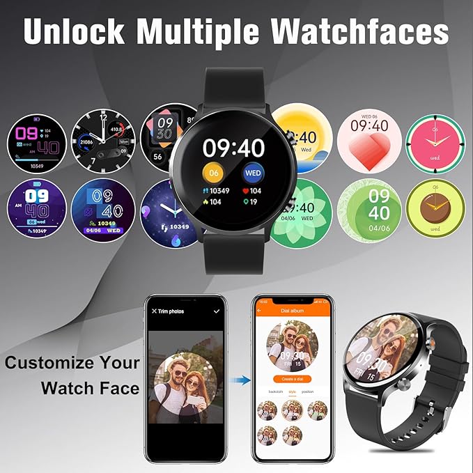 ACEDIS Smart Watch for Men Women,1.39" HD Fitness Watch, IP68 Waterproof Watch with Heart Rate/Blood Oxygen/Sleep Monitor 110+ Sports Modes, Long-Lasting Battery Compatible with Android/iOS