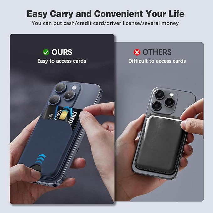 Magnetic Wallet for iPhone - Mag-Safe Wallet Lightweight Magnetic Phone Stand Adjustable Leather Card Holder for iPhone 17/16/15/14/13/12 Series, Not for Mini (Dark Blue)