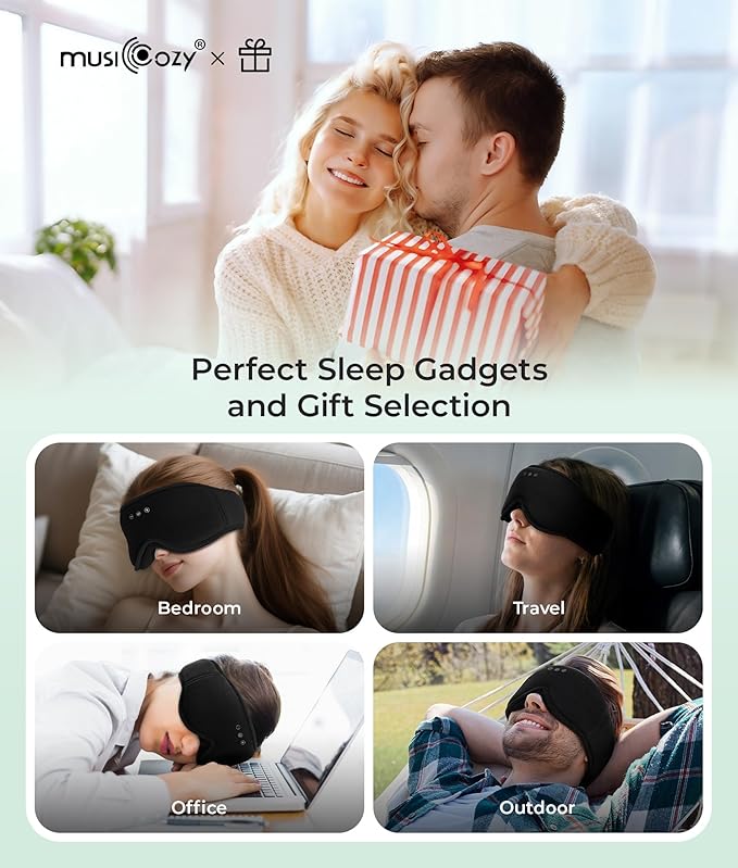 MUSICOZY Sleep Mask Headphones Bluetooth 5.4, 3D Blackout Eye Mask with Wireless Music Earphones, Hi-Fi Sound&Long Battery Life Sleeping Headphones for Side Sleepers, Uniqe Gift for Men Women Travel