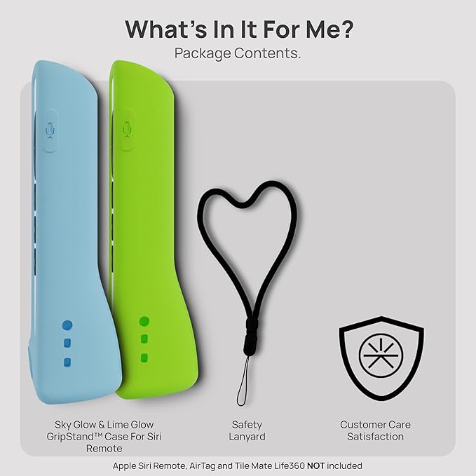 GripStand™ Apple TV Remote Cover, Scratch-Resistant Silicone Case Compatible with AirTag, Fits Siri Apple TV 4K/HD (2nd & 3rd Gen), Stand-Up Design, Enhanced Grip, 2 Pack Lime & Sky Glow by 73&Sunny