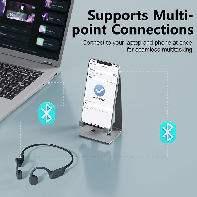 Bone Conduction Headphones IPX8 Waterproof Swimming Headphones Open Ear Headphones with MP3 Mode 32GB Memory 8H Playtime Bluetooth 5.4 Ear Buds Secure Fit for Running and Fitness (Gray)