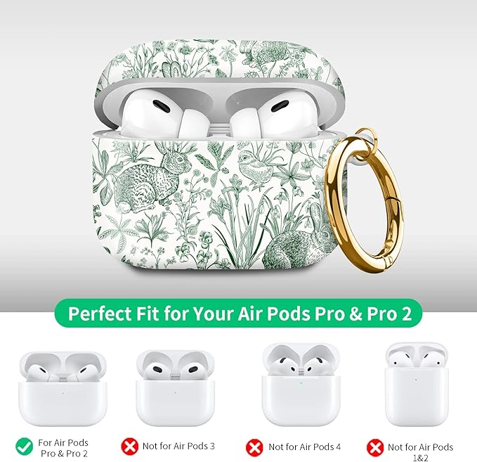 Compatible with Airpod pro 2nd/1st Generation Case Cover with Gold Round Keychain Cute Pattern Hard & Anti Slip Cover for Men Women & Girls(Funny Bunny)