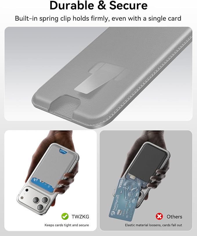 for MagSafe Wallet, 3 Cards Holder, Slim Magnetic Phone Wallet for iPhone 17/16/15/14/13/12 Pro Max Plus Air Series,RFID Blocking Vegan Leather,Grey