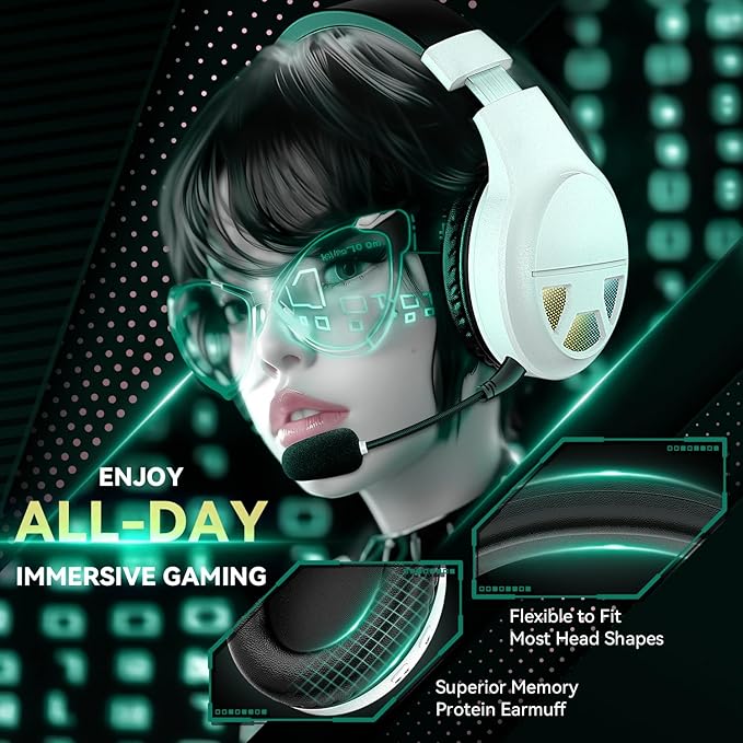 2.4GHz Wireless Gaming Headset for PC, PS5, PS4, Switch, USB Gaming Headphones with Noise Canceling Microphone, Bluetooth 5.4, RGB Lights, 60H Battery Headsets for Mac, Laptop, Mobile