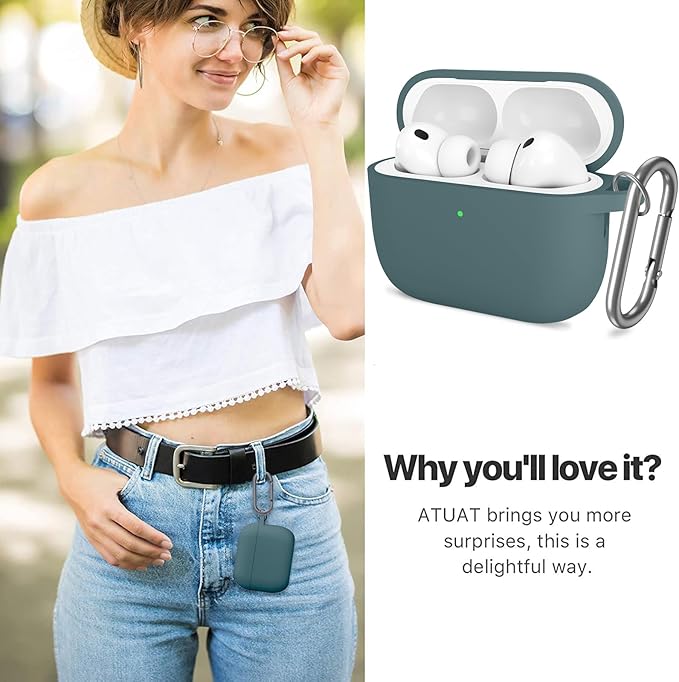 ATUAT for AirPods Pro 3 Case Cover with Cleaner, Protective Soft Silicone Skin with Keychain for Women Men for Apple AirPods Pro 3rd Generation Case(2025), Front LED Visible, Grey Blue