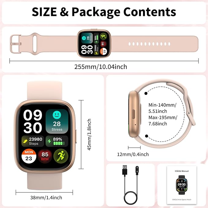 2026 Upgraded Smart Watch with Voice Assistant【1.83" HD Touchscreen】【BT5.3 Call, 100+ Sports Modes & IP68 Waterproof】 Fitness Tracker 24/7 Heart & Sleep Monitor for Android iOS Men Women