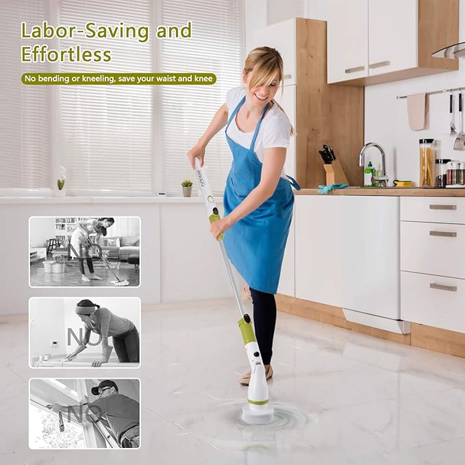 Electric Spin Scrubber Upgraded Power Scrubber 360 Cordless Tub and Tile Scrubber with 4 Replaceable Shower Scrubber Brush Heads, 1 Extension Arm for Cleaning Bathroom, Floor, Wall, Kitchen, Tub, Tile